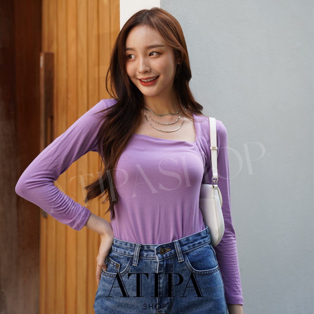 Atipashop -  Well long sleeve เสื้อแขนยาว ทรงคอเหลี่ยม มีสีให้เลือกเยอะมาก