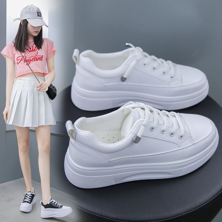 【พร้อมส่ง】รองเท้ากีฬาผู้หญิง สไตล์เกาหลี แฟชั่น สีขาวล้วน ส้นสูง 4 ซม.. SF8194