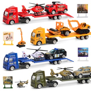 ProudNada Toys ของเล่นเด็ก โมเดล รถบรรทุกขนย้าย 1 คัน พร้อมรถ 2 คัน DIE CAST Construction Vehicles/Truck Latest Series N