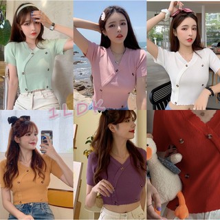 1LDK 🌈 พร้อมส่ง🌈 เสื้อครอบแขนสั้น แต่งกระดุมหลอก แต่งหยัก (N231)