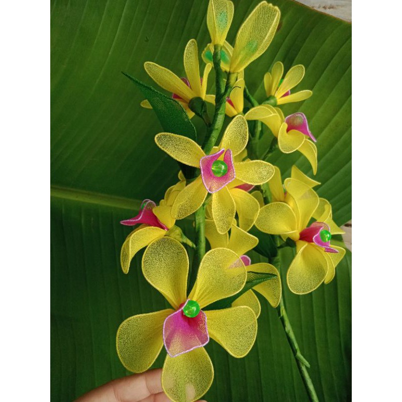 ดอกไม้ผ้าใยบัว  ประดับแจกัน <สีเหลือง>
