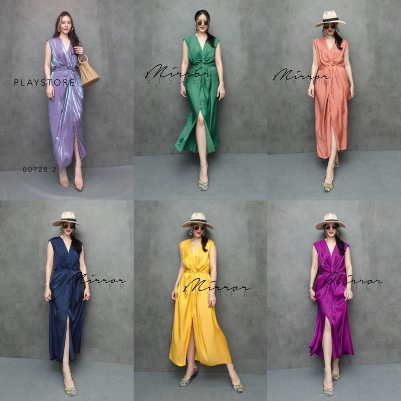 Mirrorsister #30927.7 #00728.2 เดรสแขนกุดทรงเก๋ ชุดออกงาน ชุดราตรี เดรสม้วนเอว เรียบหรู