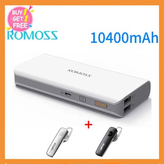 ROMOS Ready Stock แบตสำรอง 10400mAh แถบสี ฟรี สาย USB+free M165 Bluetooth Earphone new