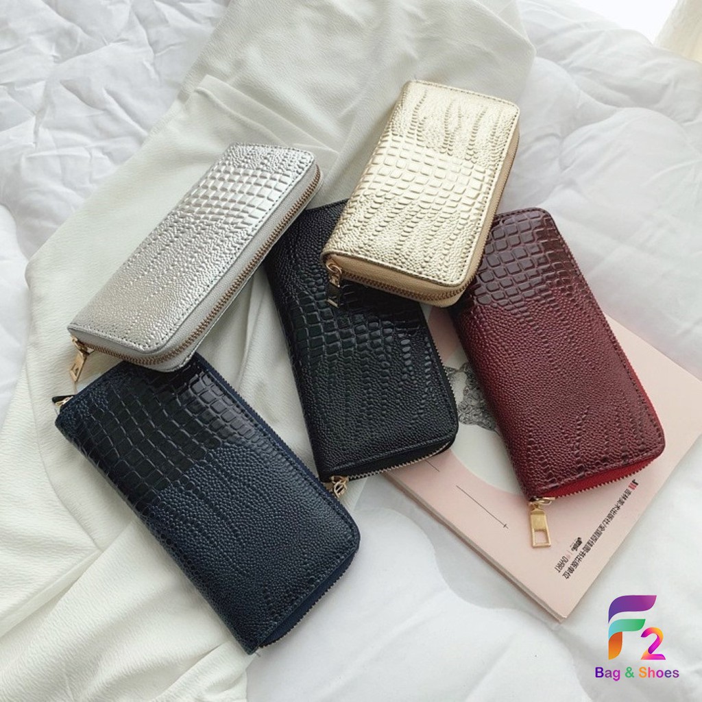 F2 พร้อมส่ง  กระเป๋าสตางค์ใบยาว ลายหนังจระเข้ 5สี