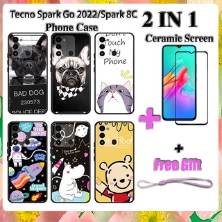 2 IN 1 Tecno Spark Go 2022 Spark 8C เคสโทรศัพท์ พร้อมกระจกนิรภัยกันรอยหน้าจอ เซรามิค ฟิล์มโค้ง การ์ตูน