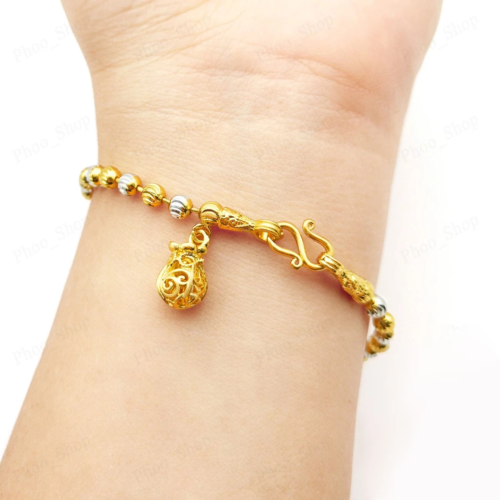 สร้อยข้อมือสแตนเลส สร้อยข้อมือ สองกษัตริย์พร้อมจี้ถุงทอง นำโชค เพื่อความเป็นศิริมงคล # 77 ☁️