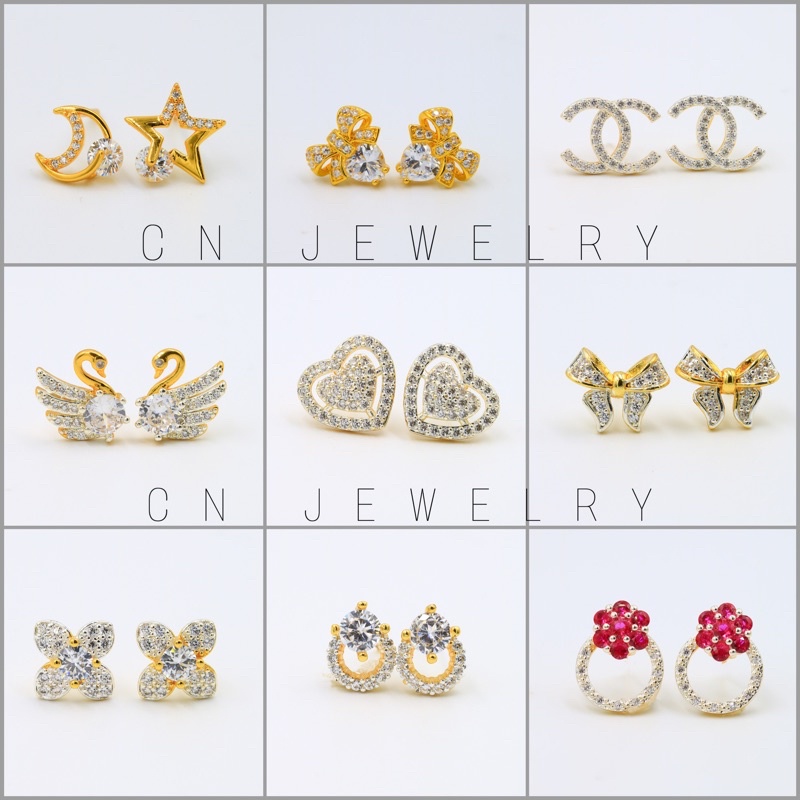 [ ลดเพิ่ม 30% เก็บโค้ดหน้าร้าน] 1คู่ ต่างหู CZ (วัสดุอย่างดี ไม่ลอกดำ แพ้ง่ายใส่ได้) CN Jewelry