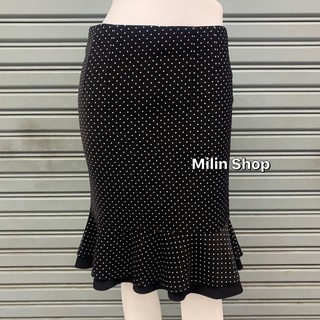 Milin Shop กระโปรงทำงาน ลายจุด ทรงหางปลา2ชั้น กระโปรงสีดำ กระโปรงแฟชั่น