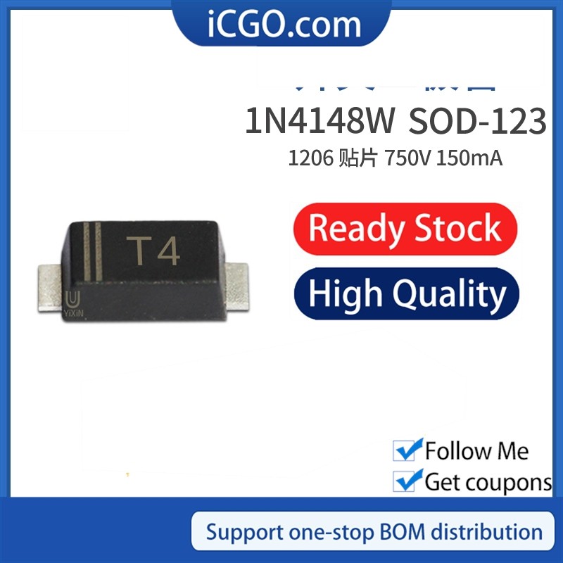 100 ชิ้น SMD ไดโอด 1N4148 1N4148WS ทํา: T4 SOD-123 1206 IN4148 ไดโอดสลับ