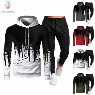【TRSBX】Men Muscle Tracksuit Sport Hoodie Sweatsuit Sweatshirt  Pullover Jacket Pant Set