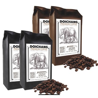 DoiChang Premium Coffee Professional เมล็ดกาแฟดอยช้าง อาราบิก้า คั่วเข้ม+คั่วกลาง (2ถุง+2ถุง รวม 1000g)