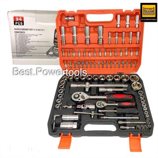 ชุดเครื่องมือ ประแจ ชุดบล็อก 94 ชิ้น แกน 1/4" และ 1/2" CR-V แท้ 100% Socket Set