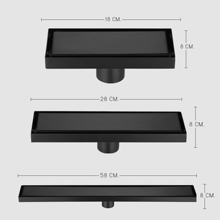 รางระบายน้ำ ท่อตรงกลาง สแตนเลส304 กันกลิ่นกันแมลง 2in1 ปูกระเบื้องบนฝาท่อได้ (ชุบสีดำ)
