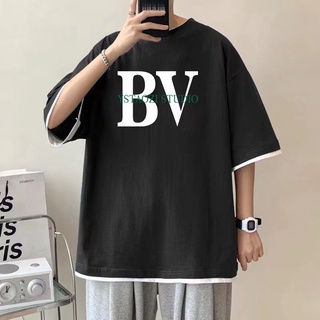 เสื้อยืดแขนสั้นลําลอง คอกลม ทรงหลวม พิมพ์ลายตัวอักษร BV แบบเรียบง่าย แฟชั่นฤดูร้อน สไตล์เกาหลี สําหรับผู้ชาย และผู้หญิง