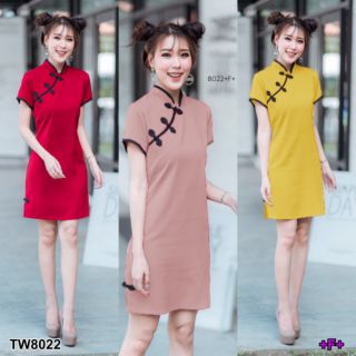 TW8022  Dress ชุดเดรสคอจีนแขนสั้น