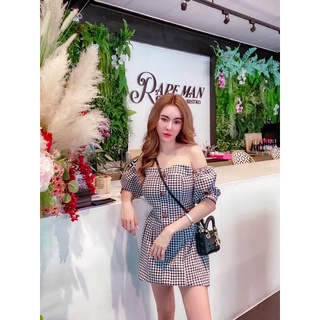 Minidress 🌽  มินิเดรส ‘ ลายชิโนริ ทรงเกาะอกเปิดไหล่ ด้านหลังสม็อคนะคะ ทรงสวยมากกก