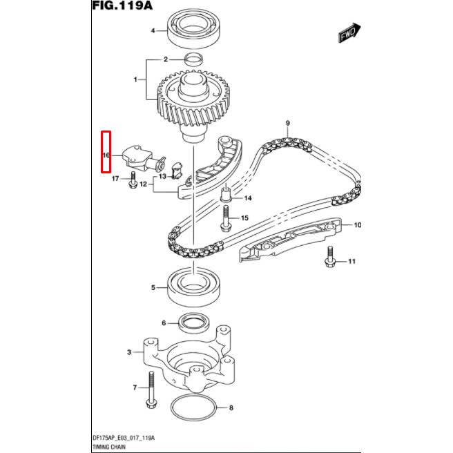 12831-93J01-000 ADJUSTER ASSY, TENSIONER N0.1 ตัวปรับความตึงโซ่ เครื่องยนต์เรือซุซุกิ Suzuki 12831-9