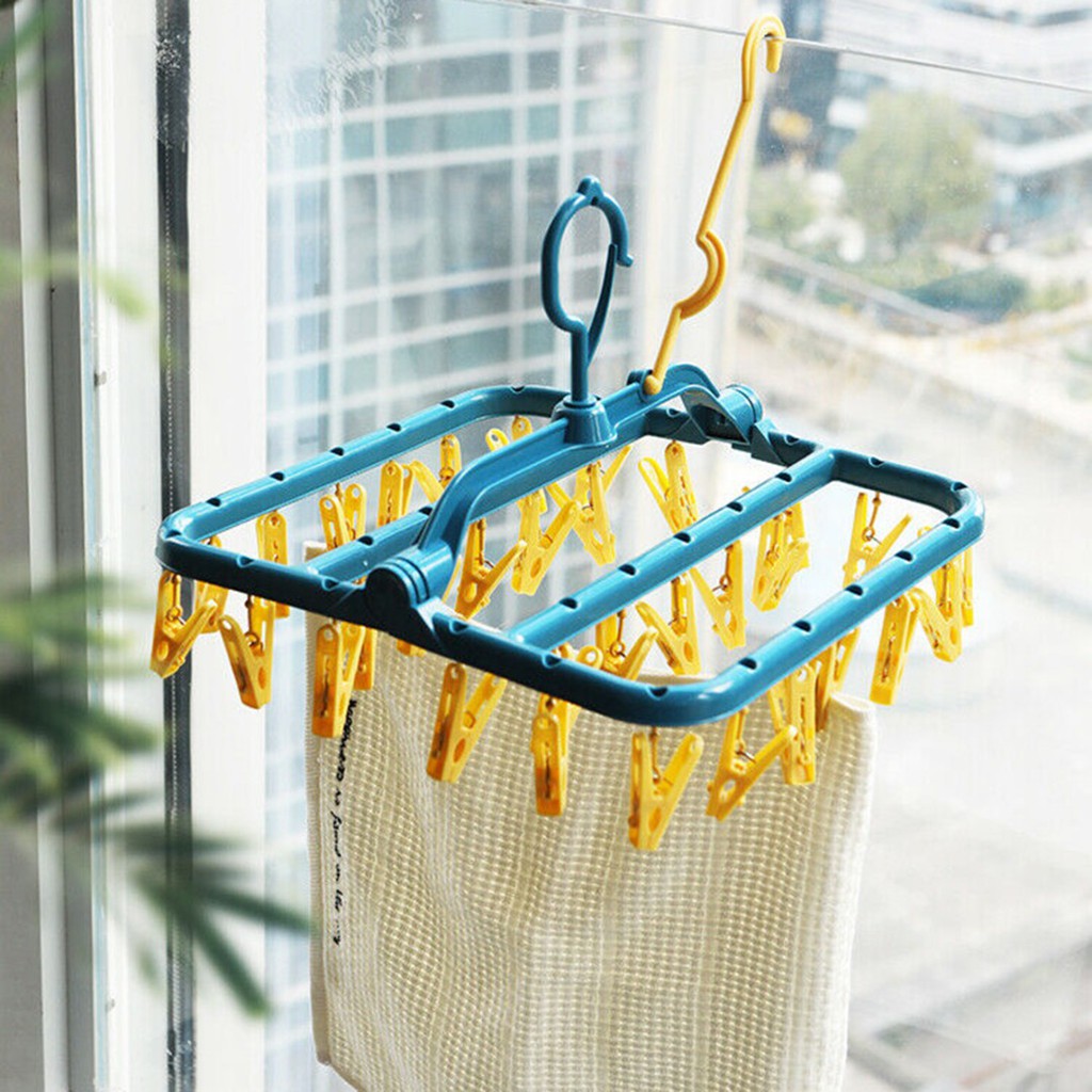 Foldable Underwear Sock Clothes Hanger 32 Clips Laundry Airer Dryer