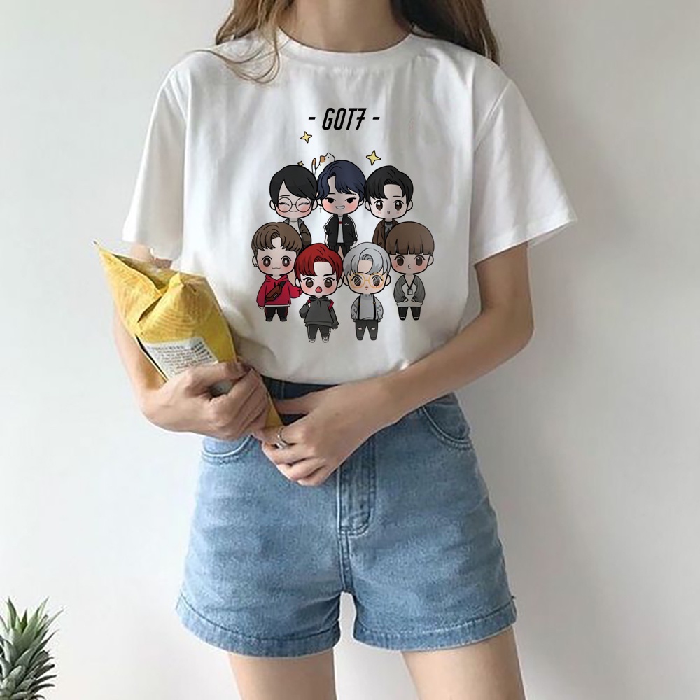 เสื้อยืดแขนสั้น พิมพ์ลายกราฟฟิค Got 7 สีขาว แฟชั่นฤดูร้อน สําหรับผู้หญิง