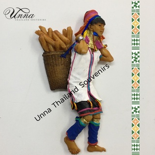 ของที่ระลึกไทย แม่เหล็กติดตู้เย็น กะเหรี่ยงคอยาว ที่ติดตู้เย็น Souvenir magnet hill tribe resin hand painted home dec...