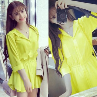 J5927 Drees เดรสเชิ้ตชีฟอง+สายเดี่ยว