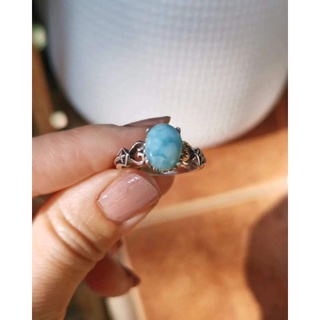 Larimar Vintage​ Ring​ แหวนวินเทจลาร์​ลิมาร์​ (หินพบรัก)​ สีฟ้าน้ำทะเล​ ตัวเรือนเงินแท้​ 925