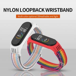 Nylon Loop Bracelet Mi band 3 4 รัด ยางทำจากซิลิคอน กรอบ for Xiaomi Mi Band 4 Replacemet รัด Mi band 3 เครื่องประดับ