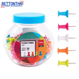 Deli 0054 Color Push Pin หมุดสีเสียบกระดาษ กระปุก 100 ชิ้น หมุด หมุดปักบอร์ด หมุดปักกระดาษ หมุดหลายสี หมุดแฟนซี