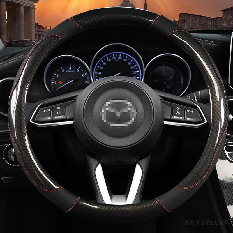 ปลอกหนังหุ้มพวงมาลัยรถยนต์ คาร์บอนไฟเบอร์ กันลื่น สําหรับ Mazda 2 3 Atenza AXELA BT-50 CX5 CX7 CX3 CX9 CX30 38 ซม.
