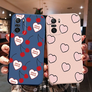 เคสซิลิโคนนิ่ม ขอบตรง ลายเชอร์รี่ หัวใจ สําหรับ Xiaomi Redmi Note 10 Pro 9S 9A POCO X3 NFC M3 Pro 5G