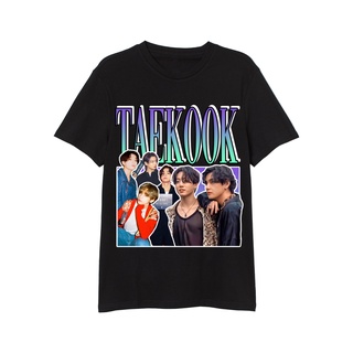 Taekook เสื้อยืดลําลอง สไตล์เกาหลี วินเทจ คุณภาพสูง