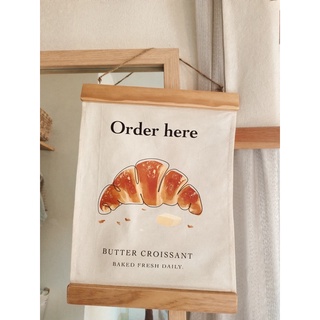 ป้ายผ้าคอตตอนสกรีน order here ลาย Croissant ขนาด 30x40 cm.