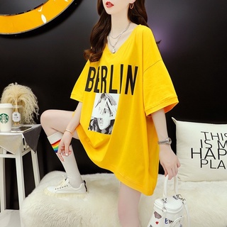 พร้อมส่ง เสื้อยืดแขนสั้นโอเวอร์ไซส์ สกีลลายคอวีน่ารักๆ