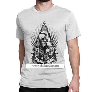 ถูกสุดๆเสื้อยืดลําลอง ผ้าฝ้าย แขนสั้น พิมพ์ลายหัวกะโหลก Santa Muerte สําหรับผู้ชาย