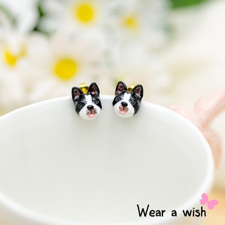 Earrings / ต่างหู : French bulldog (Black Pied) / ฟรนช์ บูลด๊อก (ขาว-ดำ)