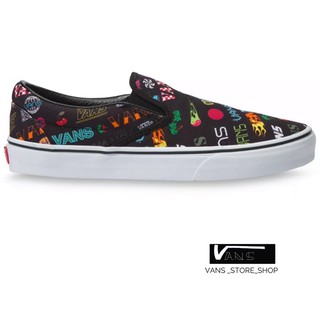 VANS SLIP ON DISRUPTIVE BLACK TRUE WHITE SNEAKERS สินค้ามีประกันแท้