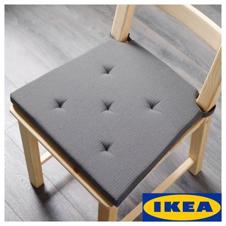 IKEA JUSTINA เบาะรองนั่ง มียึดเบาะกับเก้าอี้ 42x40x4 ซม สีเทา