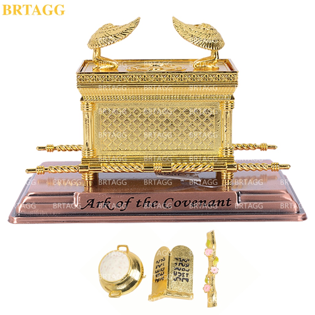 BRTAGG Ark of the Covenant รูปปั้นจําลองชุบทองพร้อมเนื้อหา Ark Aaron Rod / Mana Vessel / Ten Commanm