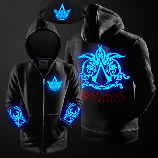 🤴เสื้อฮู้ดกันหนาวสีดำ ลายสัญลักษณ์ ASSASSINCREED II (เรืองแสง) ฟรีผ้าปิดปาก⚔