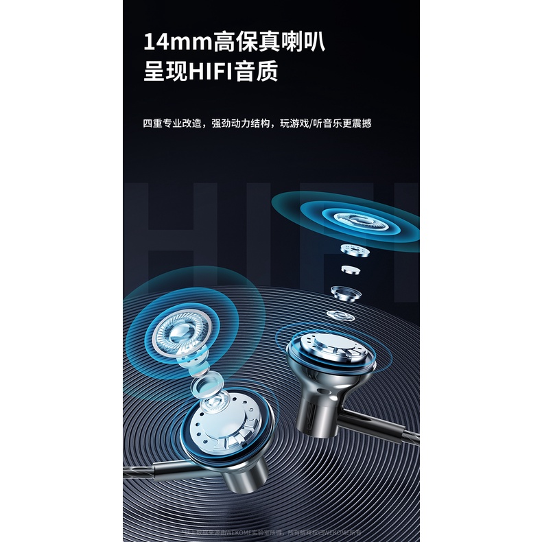 WK YC01 หูฟังอเนกประสงค์ คุณภาพเสียงดี มีสองพอร์ต AUX 3.5mm และ Type-C มีไมค์ในตัว ฟังเพลง ปรับระดับเสียงได้