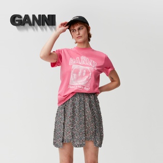 Ganni เสื้อยืดลําลอง แขนสั้น พิมพ์ลาย ทรงหลวม แฟชั่นฤดูร้อนS-5XL