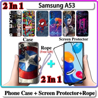 2 IN 1 เคส Samsung A53 เคส พร้อมกระจกนิรภัยโค้ง ป้องกันหน้าจอเซรามิค LOL และการออกแบบฮีโร่