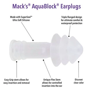 Macks AquaBlock 2คู่ ซิลิโคนอุดหูว่ายน้ำ ที่อุดหูดำน้ำ ซิลิโคนปิดหู ที่อุดหูว่ายน้ำ ที่อุดหูกันน้ำเข้าหู Mack's AQUA BLO
