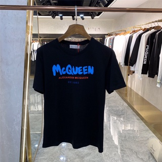 A1exander Mcque 2022 ใหม่ เสื้อยืดแขนสั้น ผ้าฝ้าย พิมพ์ลายโลโก้ สีฟ้า สําหรับผู้ชาย ไซซ์ 4XL