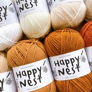 Happynest ไหมพรม คอตตอนนม milk cotton yarn 4 ply (สีขาว ครีม น้ำตาล เทา ดำ)