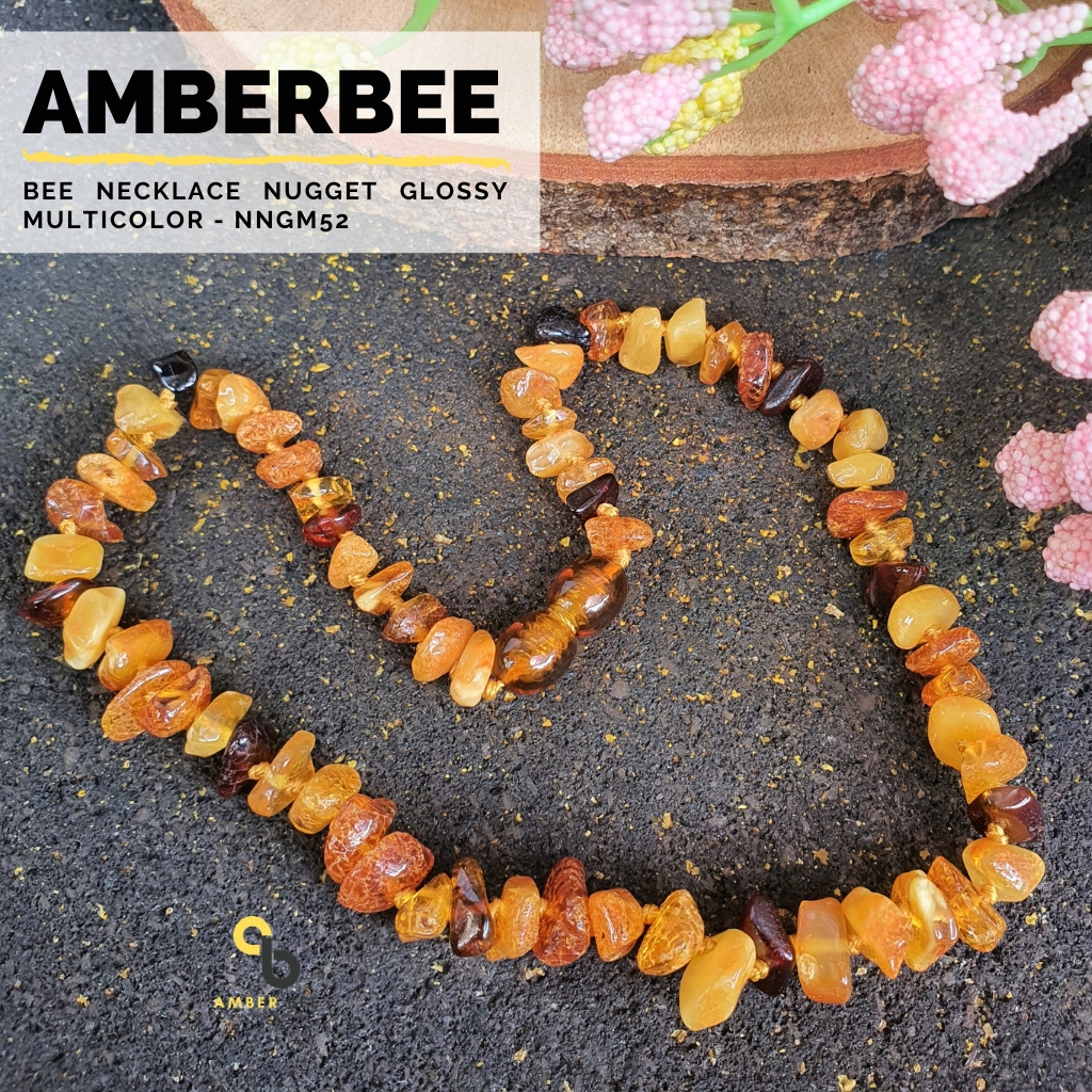 สร้อยคอสีเหลืองอําพัน Nuget หลากสีเคลือบเงาพรีเมี่ยม 40 ซม. โดย Amber Bee NJGMN52