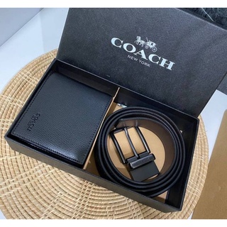 COACH Short Wallet with Belt Set Signature