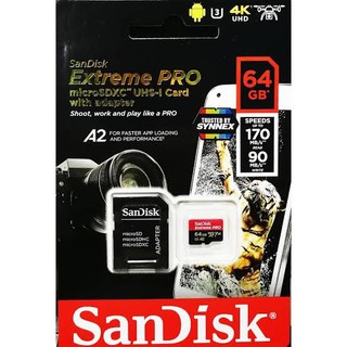 SanDisk Extreme Pro Micro SD Card 64GB ความเร็ว อ่าน 170MB/s เขียน 90MB/s WXS