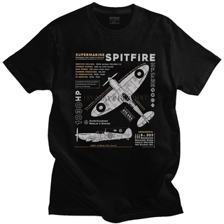 เสื้อยืดสีขาวเสื้อยืดแขนสั้น ผ้าฝ้าย พิมพ์ลาย Warplane WW2 SpetfireS-4XL