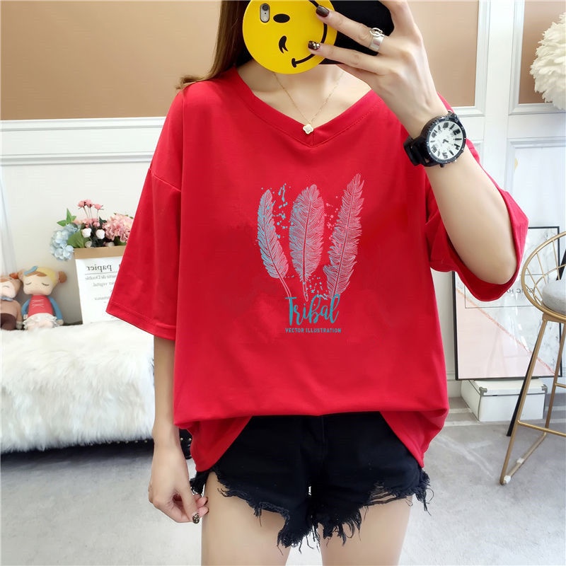 เสื้อยืดแขนสั้น คอวี ขนาดใหญ่พิเศษ แฟชั่นฤดูใบไม้ผลิ และฤดูร้อน สําหรับผู้หญิง ไซซ์ M – 5Xl มี 7 สไตล์ ราคา ถูกที่สุด ดีลบีเคเค แกลเลอรีภาพที่ 6